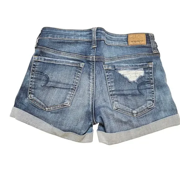 American Eagle Outfitters AEO Midi Jean Shorts Super Super Stretch Size 2 - Picture 2 of 8